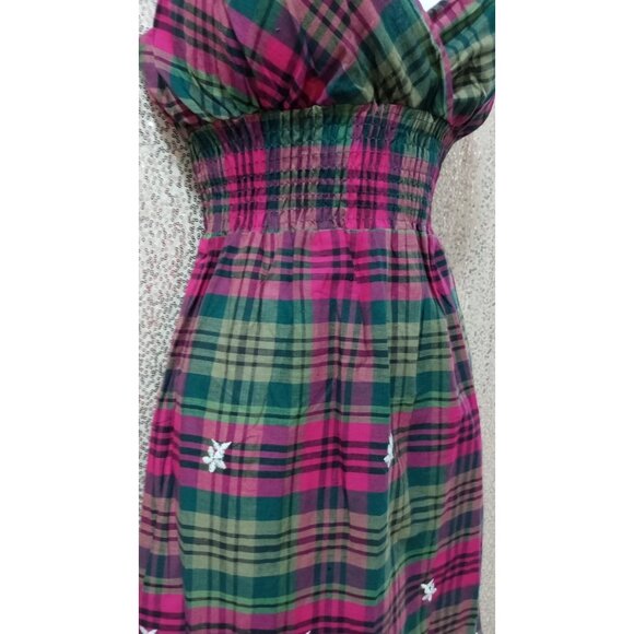 Green & pink plaid knee length pull on dress - Picture 6 of 16